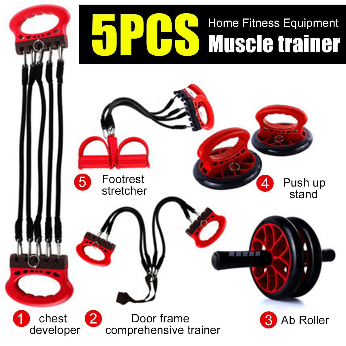 5PCS-Exercise-Tools-Abdominal-Wheel-Footrest-Stretcher-Chest-Push-ups-Stand-Body-Fitness-Trainer-1666422-9