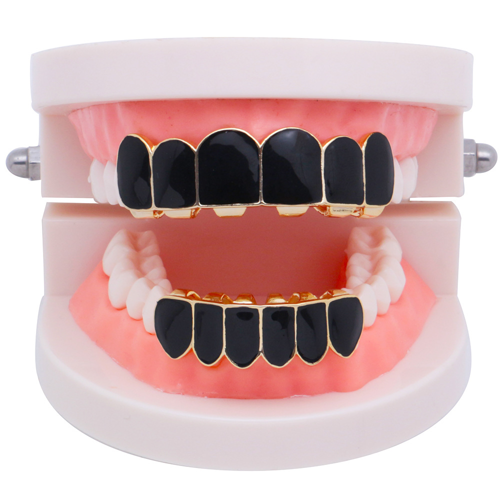 Punk-Black-Matte-Braces-Hiphop-Grillz-Gold-Plated-Dentures-Set-Teeth-Jewelry-1548592-1