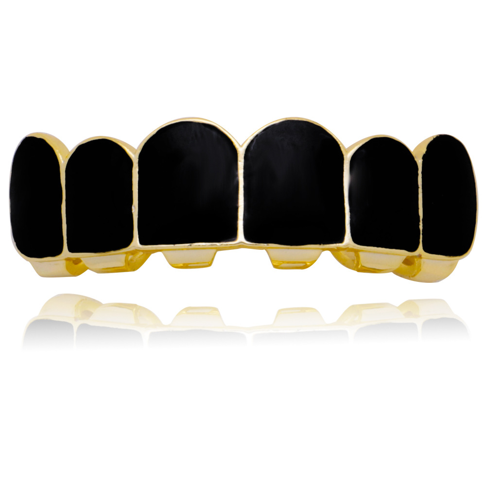 Punk-Black-Matte-Braces-Hiphop-Grillz-Gold-Plated-Dentures-Set-Teeth-Jewelry-1548592-3