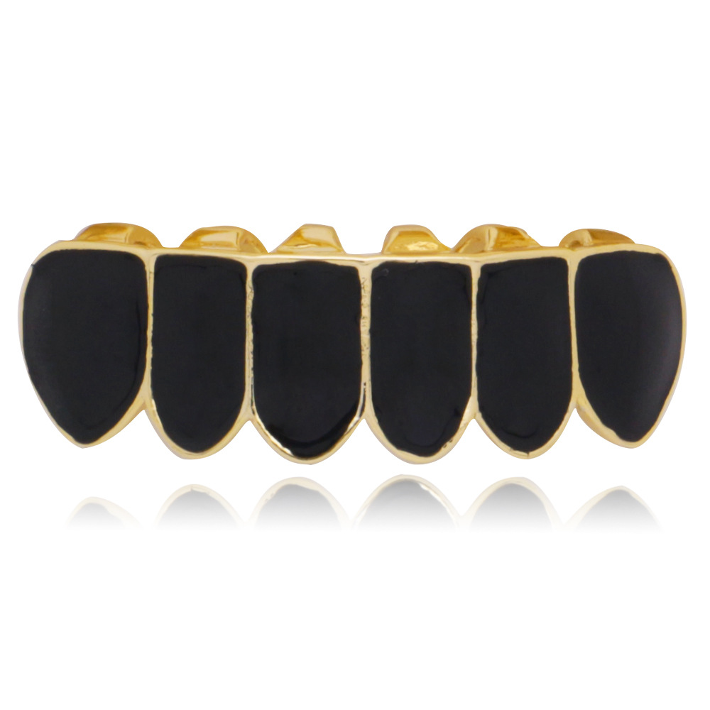 Punk-Black-Matte-Braces-Hiphop-Grillz-Gold-Plated-Dentures-Set-Teeth-Jewelry-1548592-5