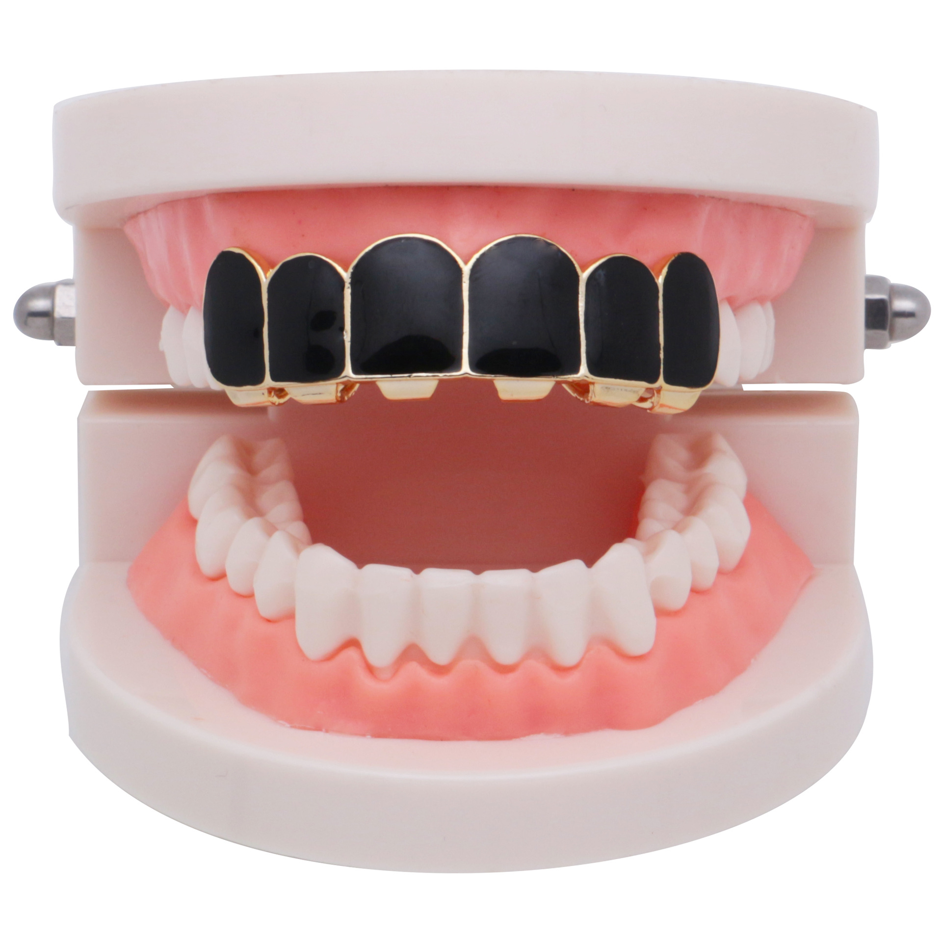 Punk-Black-Matte-Braces-Hiphop-Grillz-Gold-Plated-Dentures-Set-Teeth-Jewelry-1548592-7