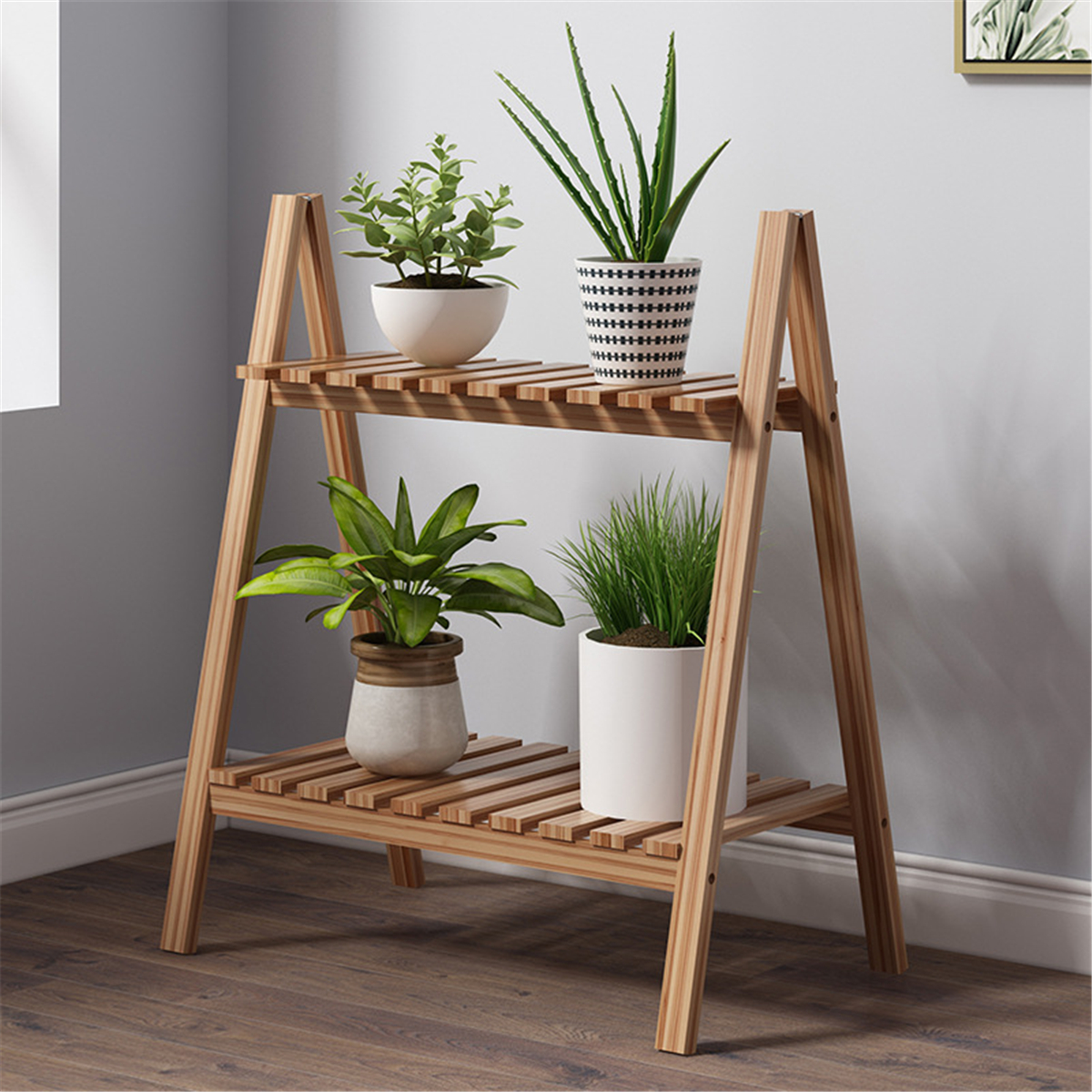 2-Layers-Flower-Racks-Foldable-Wood-Plant-Stand-A-shape-Indoor-Landing-Shelf-for-Home-Balcony-1766531-4