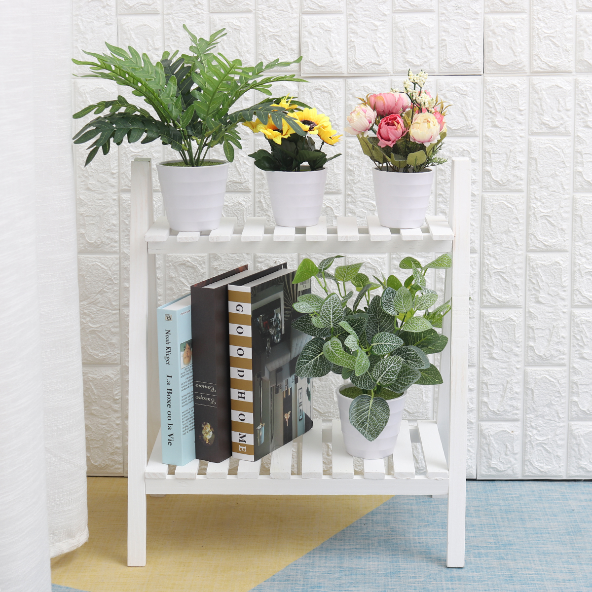 2-Layers-Flower-Racks-Foldable-Wood-Plant-Stand-A-shape-Indoor-Landing-Shelf-for-Home-Balcony-1766531-9