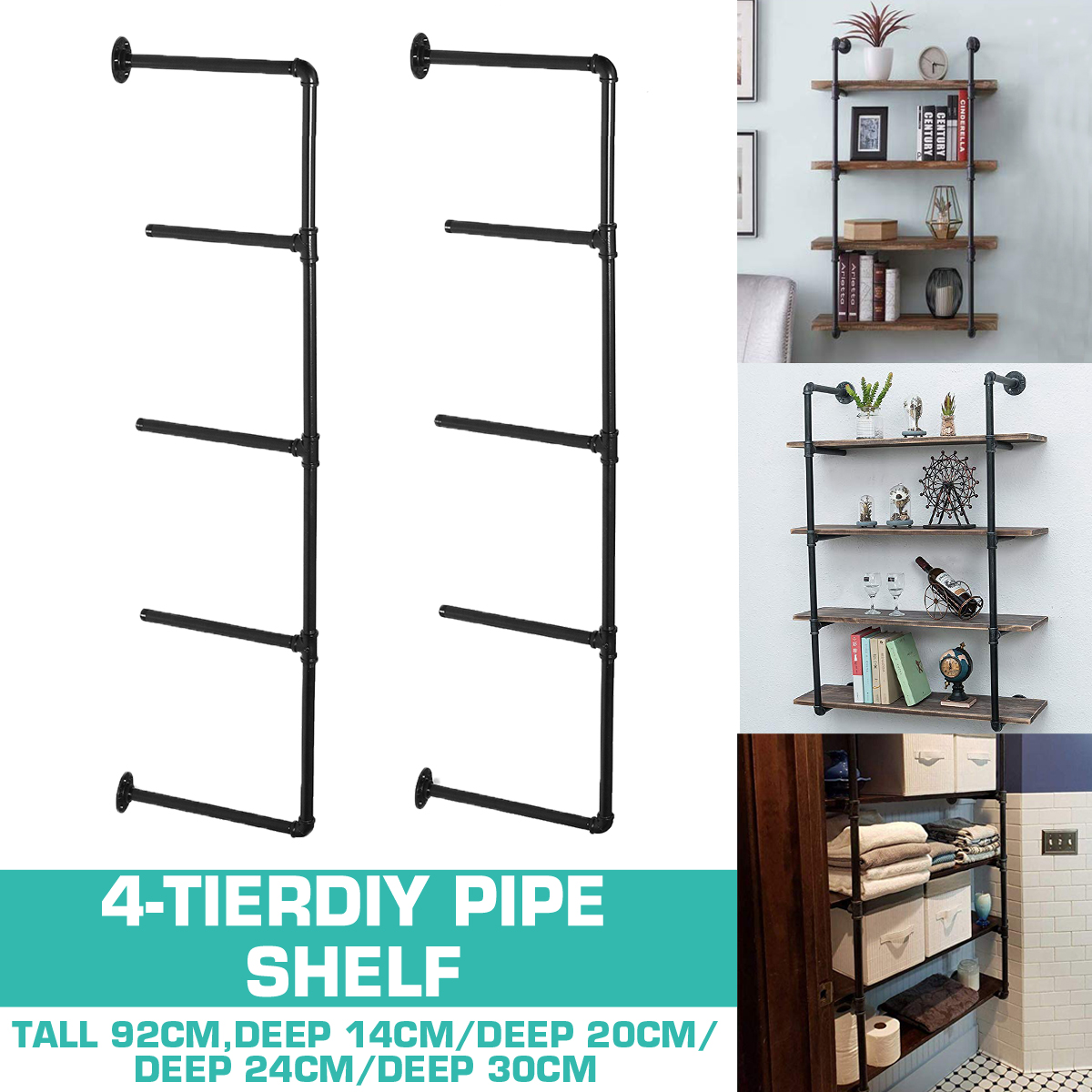 Bookshelf-4-tiers-Stroage-Shelf-Rack-15202430cm-Wide-Wall-Mounted-Industrial-Look-Piping-Vintage-Ret-1638243-4