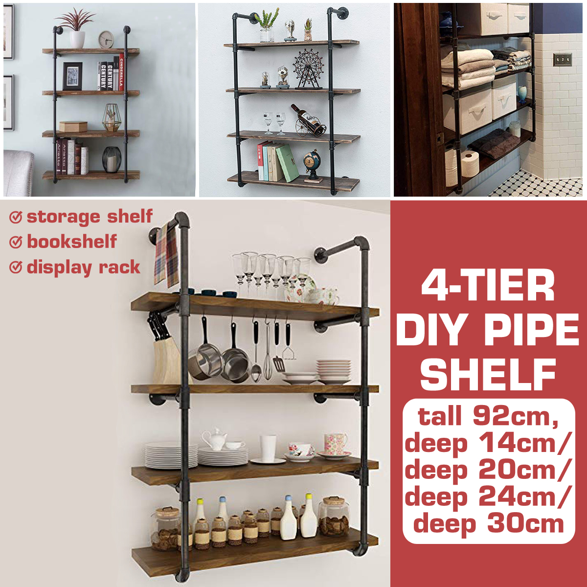 Bookshelf-4-tiers-Stroage-Shelf-Rack-15202430cm-Wide-Wall-Mounted-Industrial-Look-Piping-Vintage-Ret-1638243-5