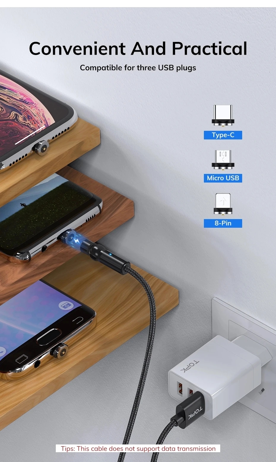 2Pcs-Black-TOPK-AM68-3-In-1-Magnetic-Cable-540deg-Rotation-Elbow-LED-Indicator-Fast-Charging-Data-Tr-1843192-5