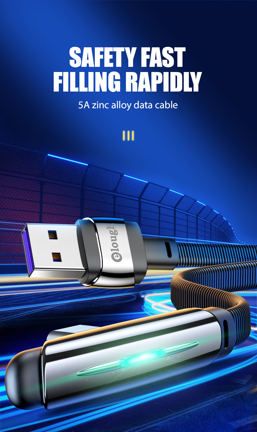 Elough-66W-USB-C-to-USB-A-Data-Cable-Zinc-Alloy-LED-Indicator-Light-Fast-Charging-Data-Transmission--1939068-1