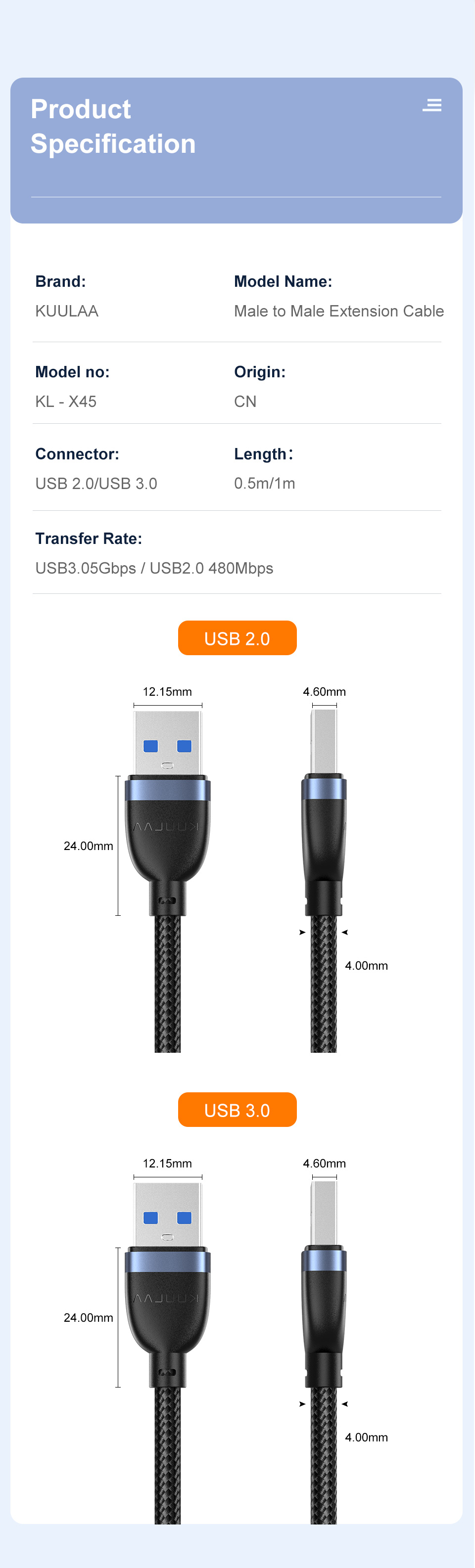 KUULAA-KL-X45-USB-30-To-USB-30-Male-Extension-Cable-Fast-Charging-Data-Transmission-Cord-Line-05m1m--1867162-10