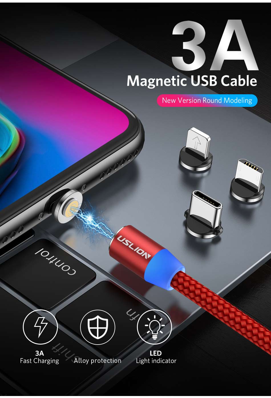 USLION-360-Degree-Rotate-Round-Magnetic-LED-TPE-Fast-Charging-3A-1M-Type-C-Micro-USB-Data-Cable-for--1604306-3