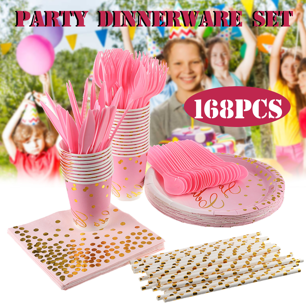 168-Pcs-Disposable-Tableware-Set-Camping-Picnic-BBQ-Paper-Dinnerware-Cup-Fork-Scoop-Disks-1672216-1