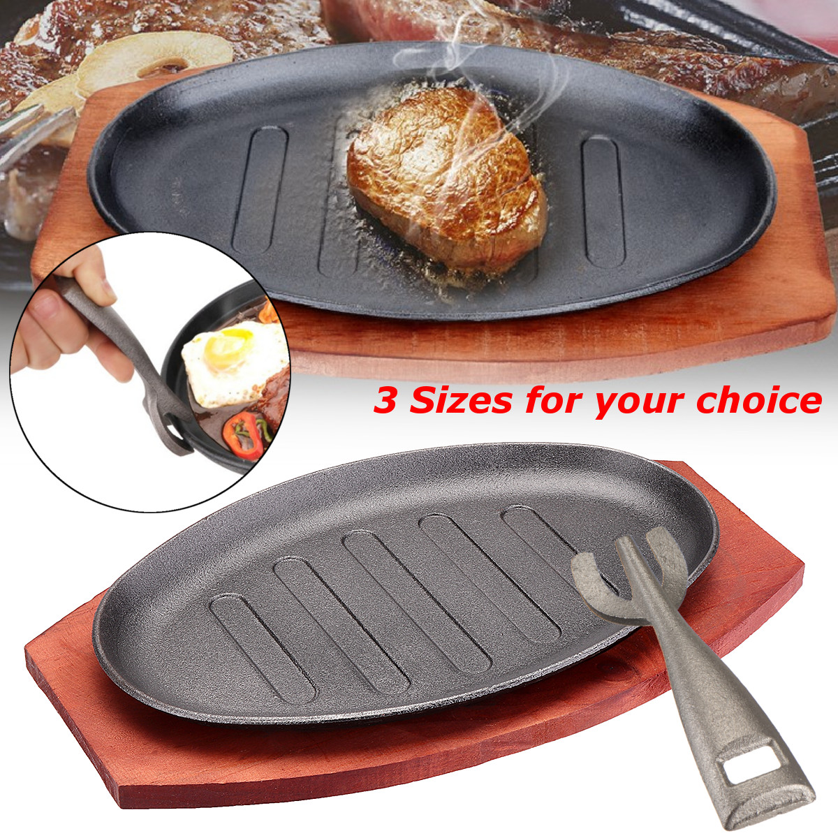 3-Sizes-Cast-Iron-Steak-Fajita-Sizzling-Platter-Plate-BBQ-Grill-Pan-Cooking-Wooden-Holder-1341635-1