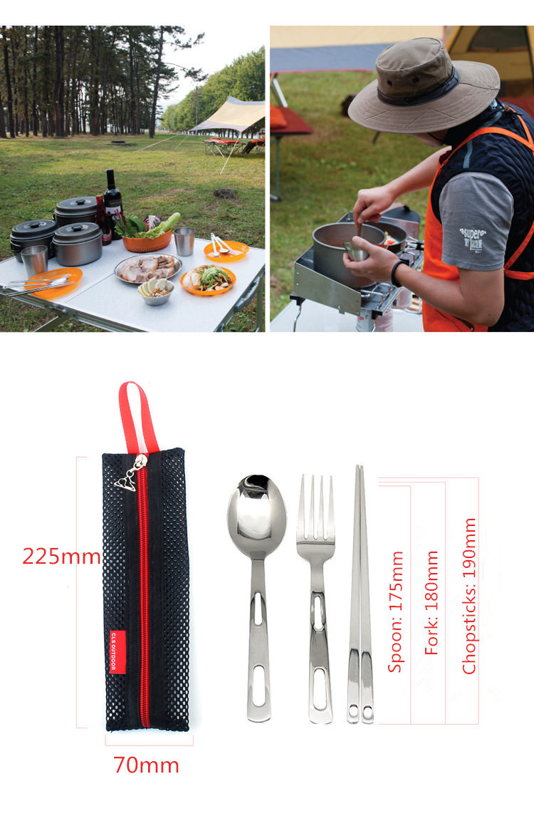 3Pcs-Portable-Outdoor-Camping-Picnic-Set-Stainless-Steel-Fork-Spoon-Chopsticks-with-Tableware-Bag-1274822-2