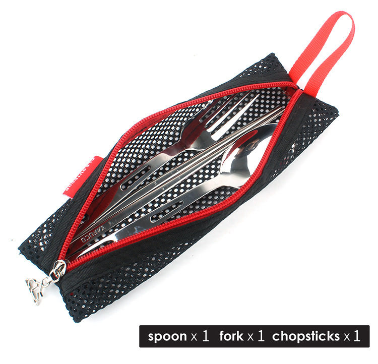 3Pcs-Portable-Outdoor-Camping-Picnic-Set-Stainless-Steel-Fork-Spoon-Chopsticks-with-Tableware-Bag-1274822-3
