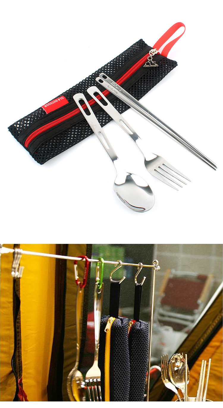 3Pcs-Portable-Outdoor-Camping-Picnic-Set-Stainless-Steel-Fork-Spoon-Chopsticks-with-Tableware-Bag-1274822-5