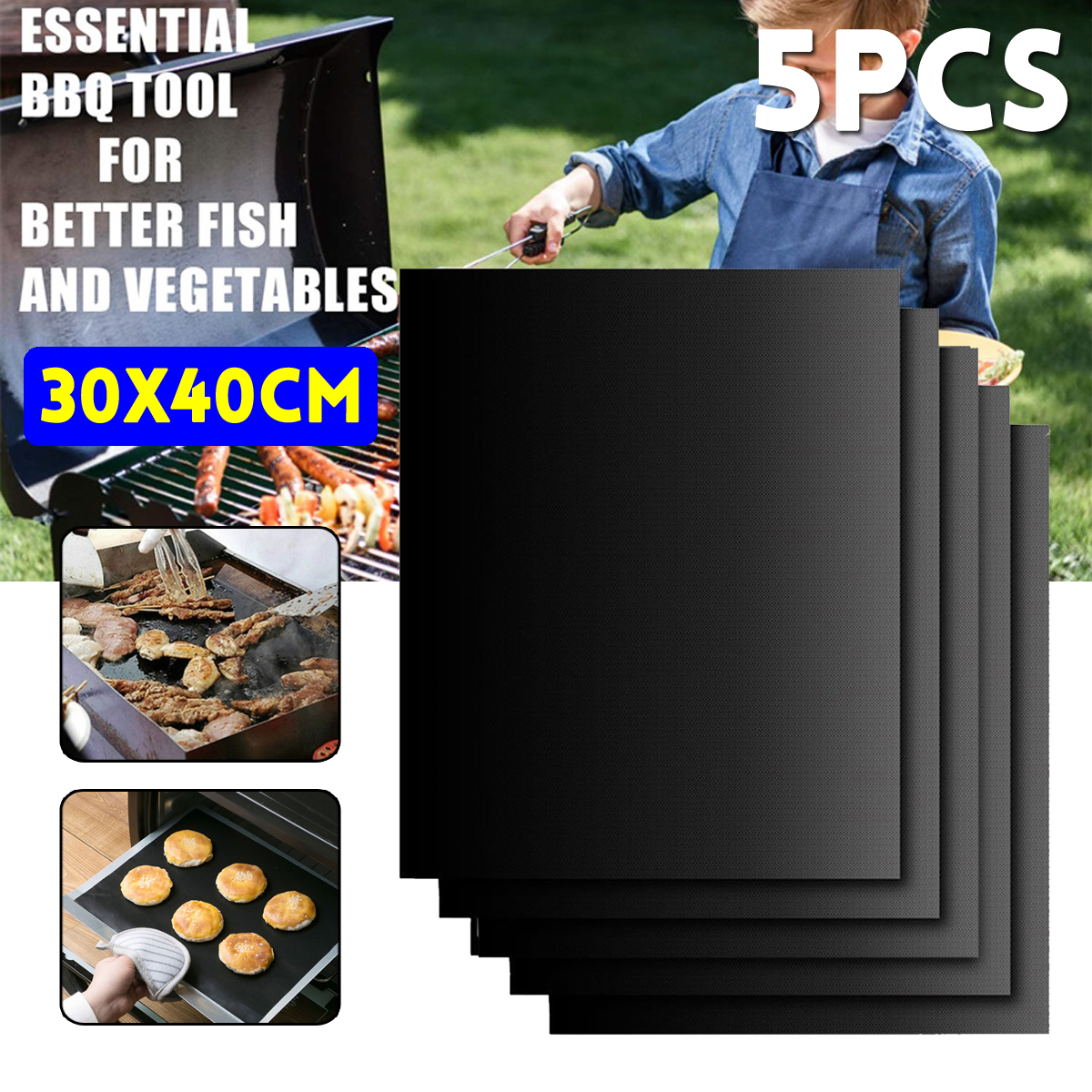 5pcs-BBQ-Grill-Mat-Barbecue-Outdoor-Baking-Non-stick-Pad-Reusable-And-Easy-To-Clean-Cooking-Mat-1698957-1