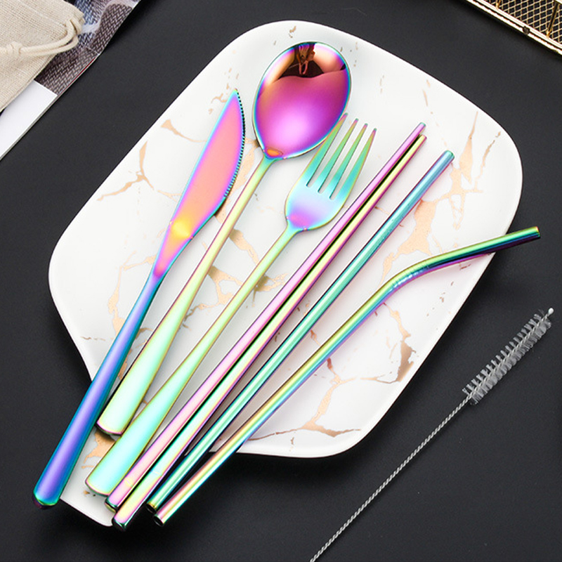 7-Pcs-Tableware-Set-Stainless-Steel-Fork-Spoon-Knife-Chopsticks-Straw-Brush-Portable-Flatware-Outdoo-1812178-8