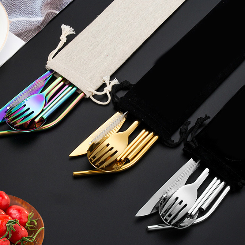 7-Pcs-Tableware-Set-Stainless-Steel-Fork-Spoon-Knife-Chopsticks-Straw-Brush-Portable-Flatware-Outdoo-1812178-10