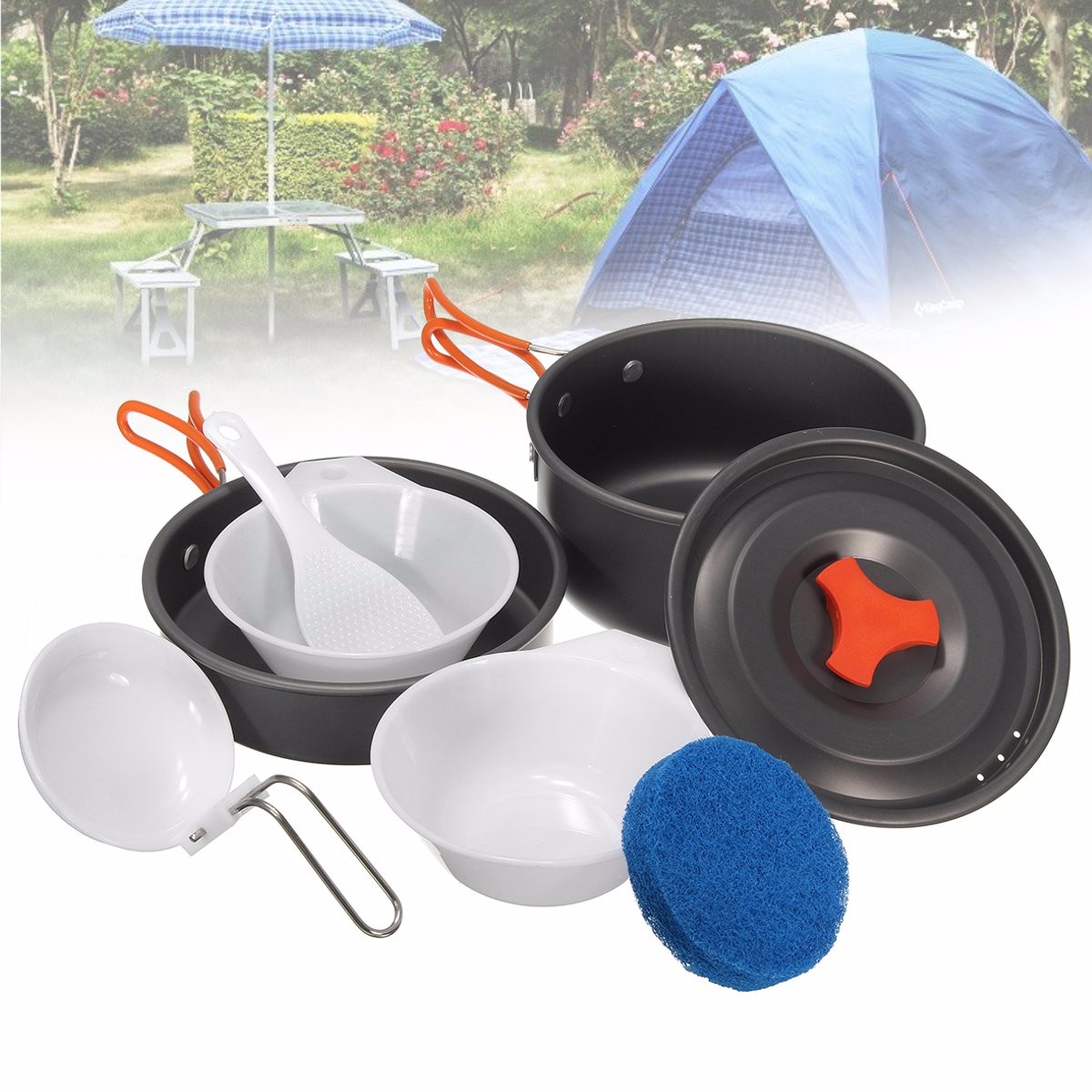 8Pcs-Camping-Aluminum-Pot-Bowl-Portable-Outdoor-Picnic-Cooking-Pan-Set-Cookware-1116210-1