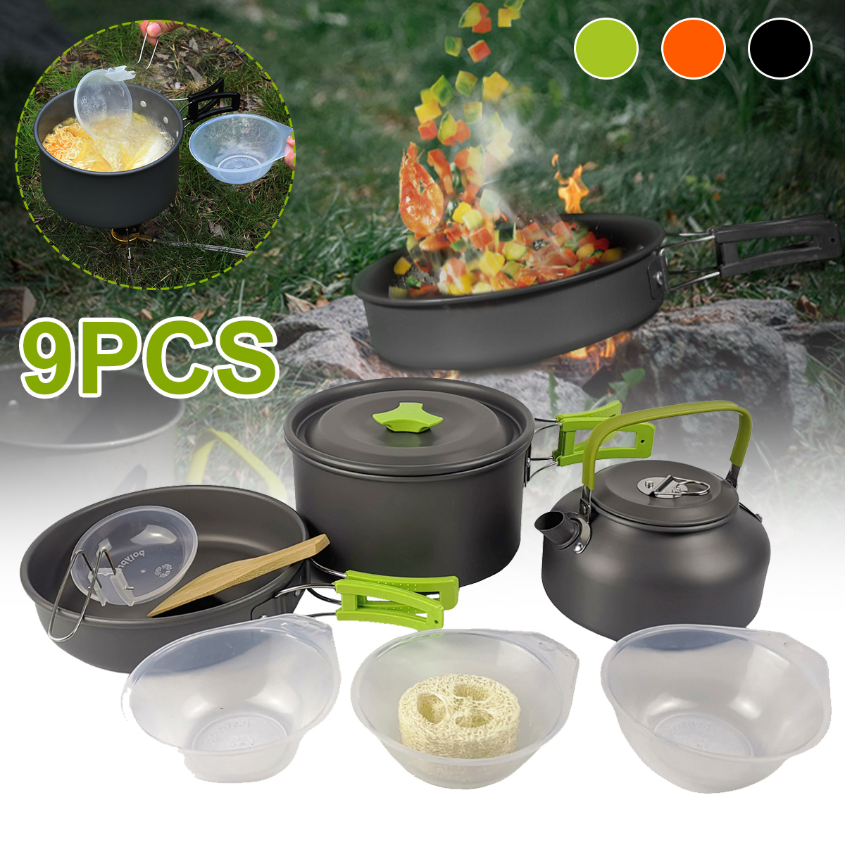 9PCS-Aluminum-Alloy-Camping-Pot-Cookware-Pans-Kettle-Set-Portable-Outdoor-Camping-Cookware-1888230-1