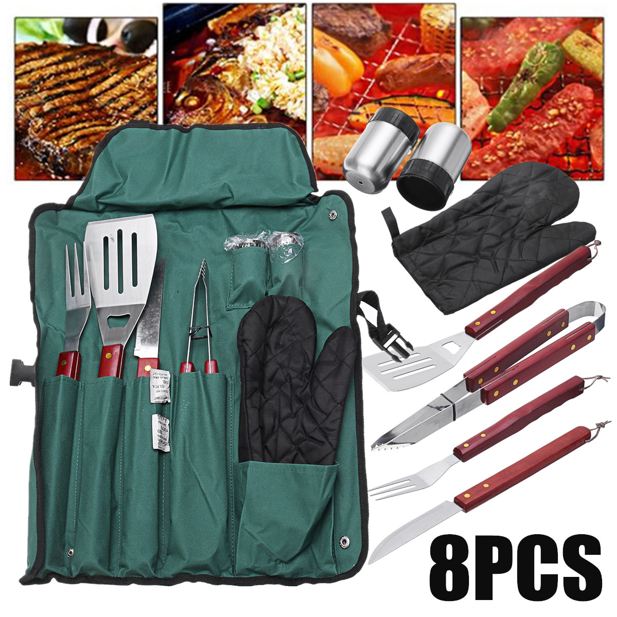 IPReereg-8Pcs-BBQ-Tools-Set-Stainless-Steel-Tableware-Barbecue-Grilling-Accessories-Kit-with-Portabl-1657945-1