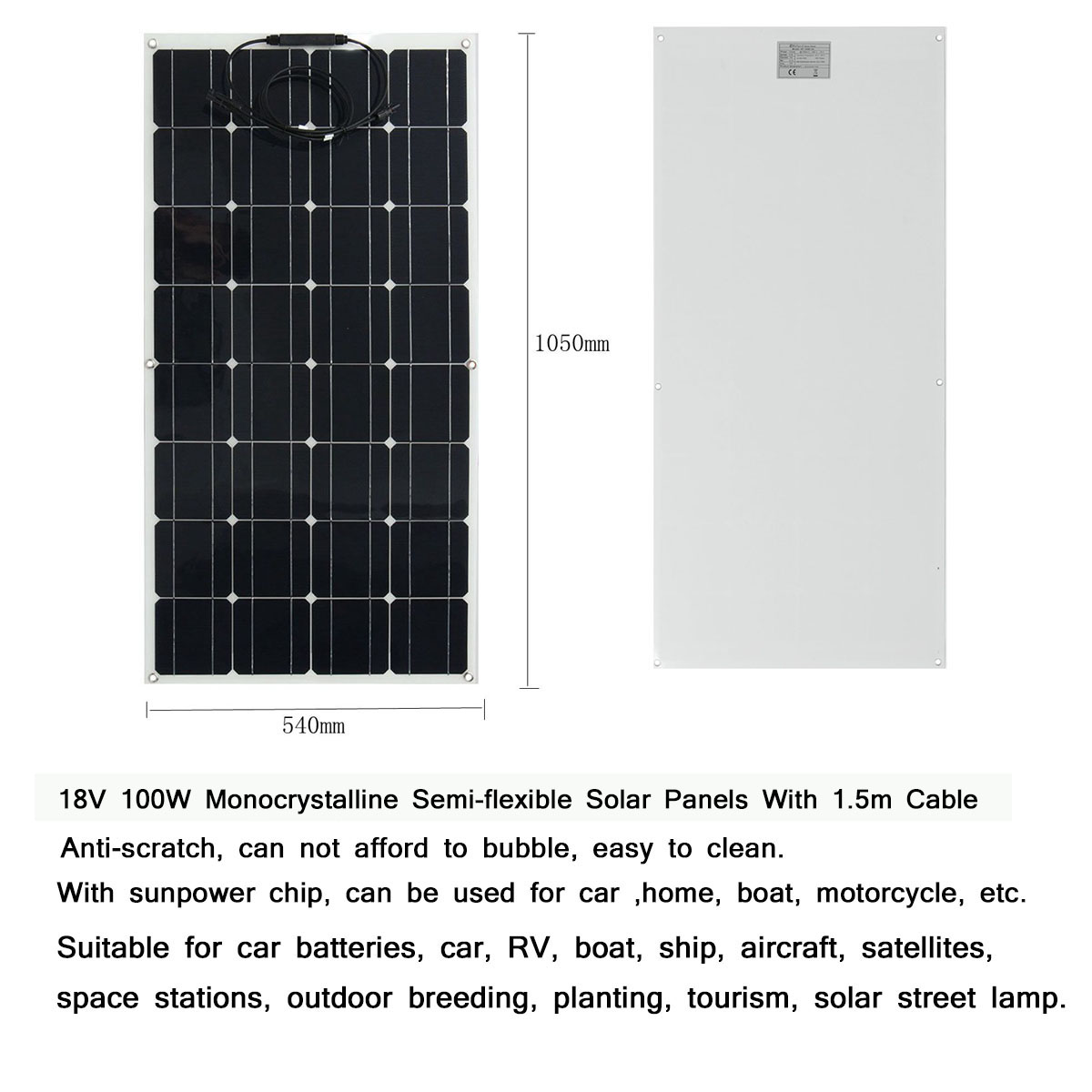100W-18V-Solar-Panel-l-15m-Cable-5400Pa-Pressure-Mono-crystalline-Semi-flexible-Panel--Power-Bank-1786461-5