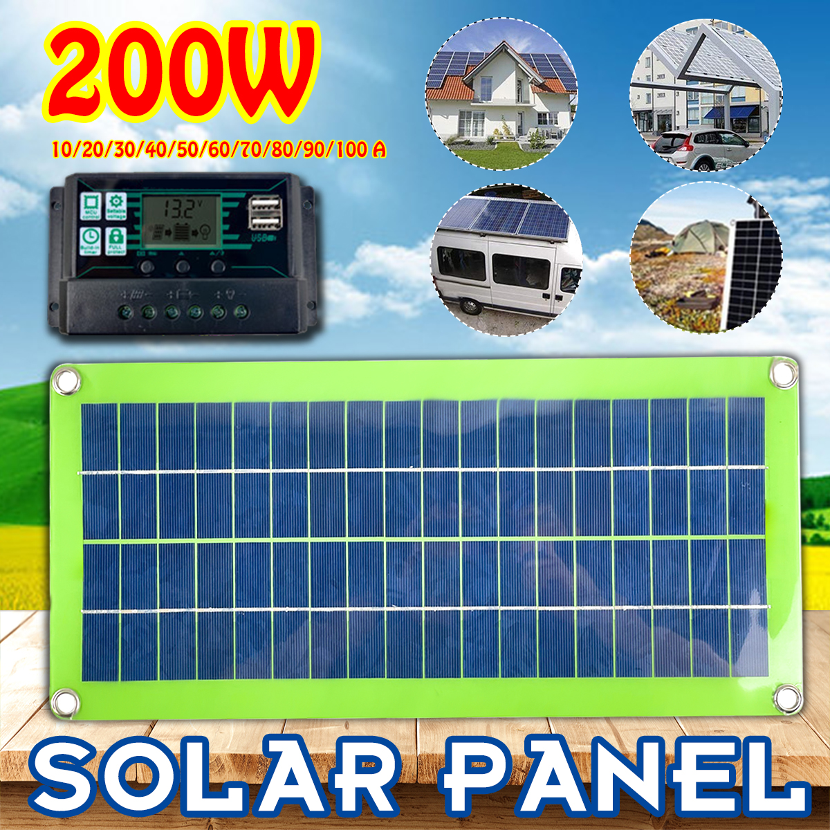 DC-200W-18V-Solar-Panel-Kit-Double-USB-Port-Controller-Power-Bank-Portable-Battery-Charger-for-Outdo-1812074-1