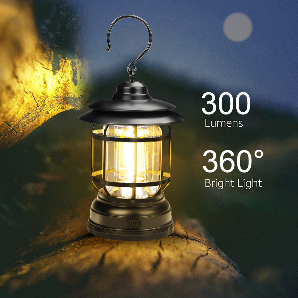 Outdoor-COB-Camping-Lamp-300LM-Retro-Light-Portable-Emergency-Lighting-Tent-Kerosene-Lantern-For-Hik-1926677-3