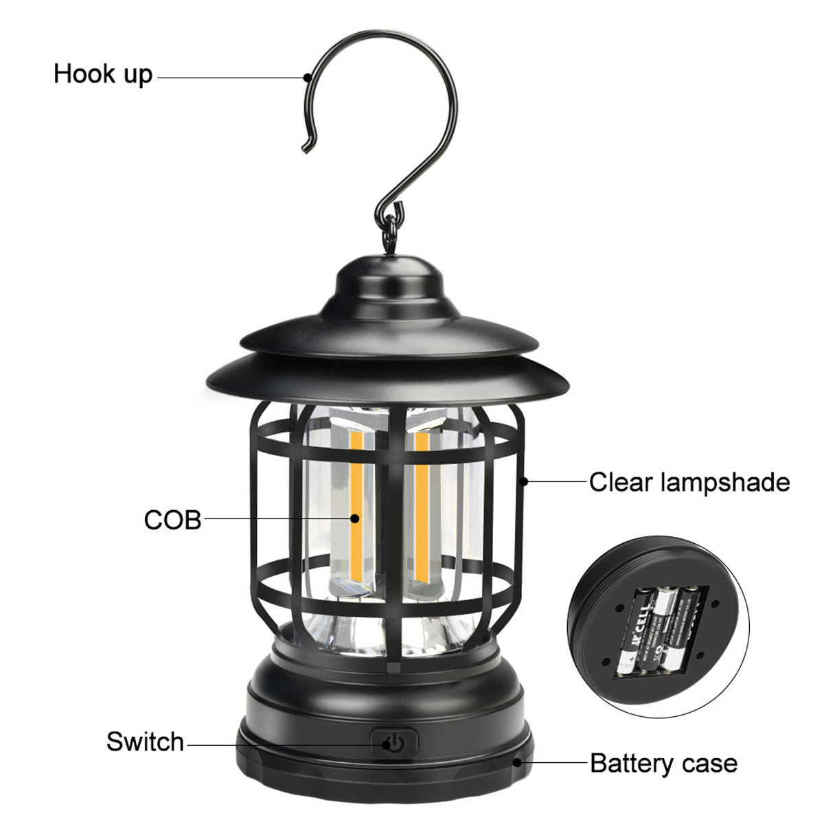 Outdoor-COB-Camping-Lamp-300LM-Retro-Light-Portable-Emergency-Lighting-Tent-Kerosene-Lantern-For-Hik-1930684-5