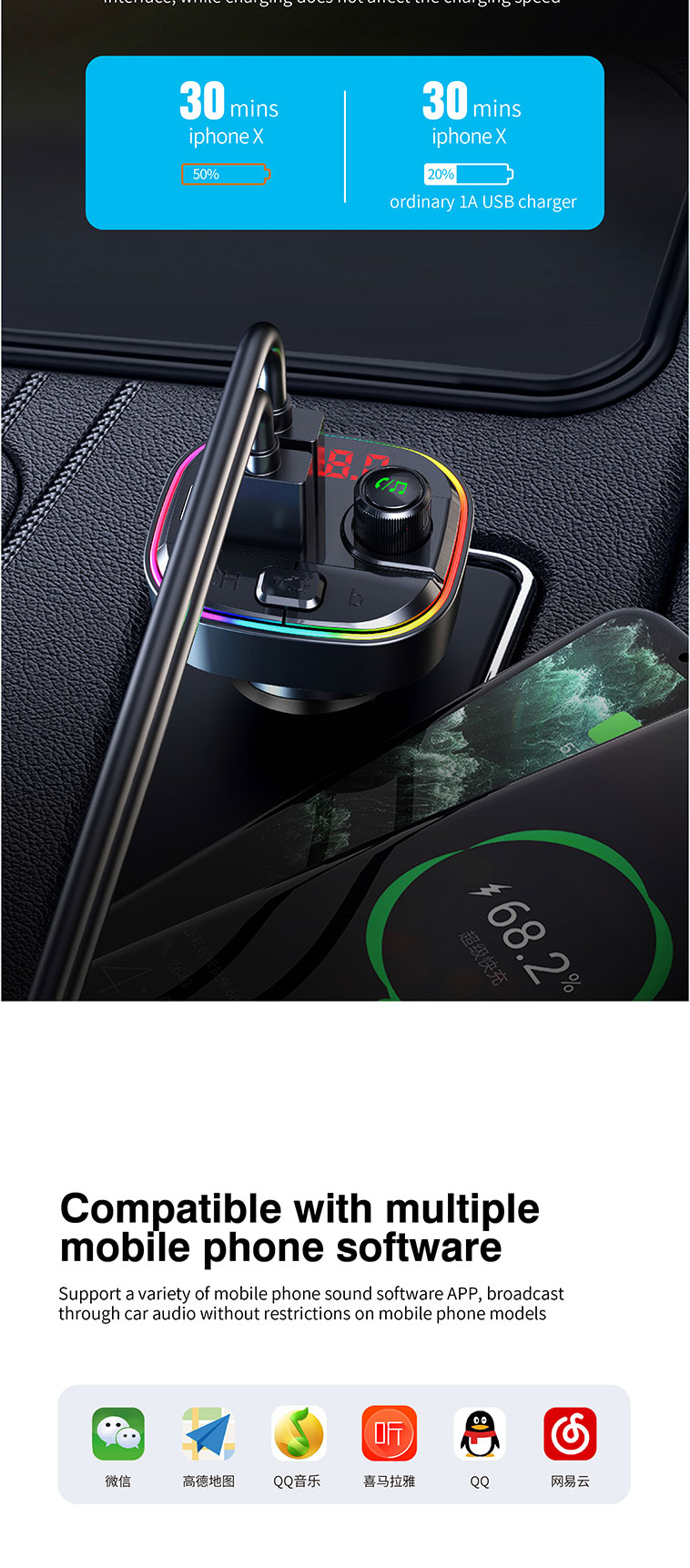 Bakeey-C13-bluetooth-V50-FM-Transmitter-18W-PD--QC30-USB-Car-Charger-7-Colors-RGB-Backlit-Light-LED--1917608-4