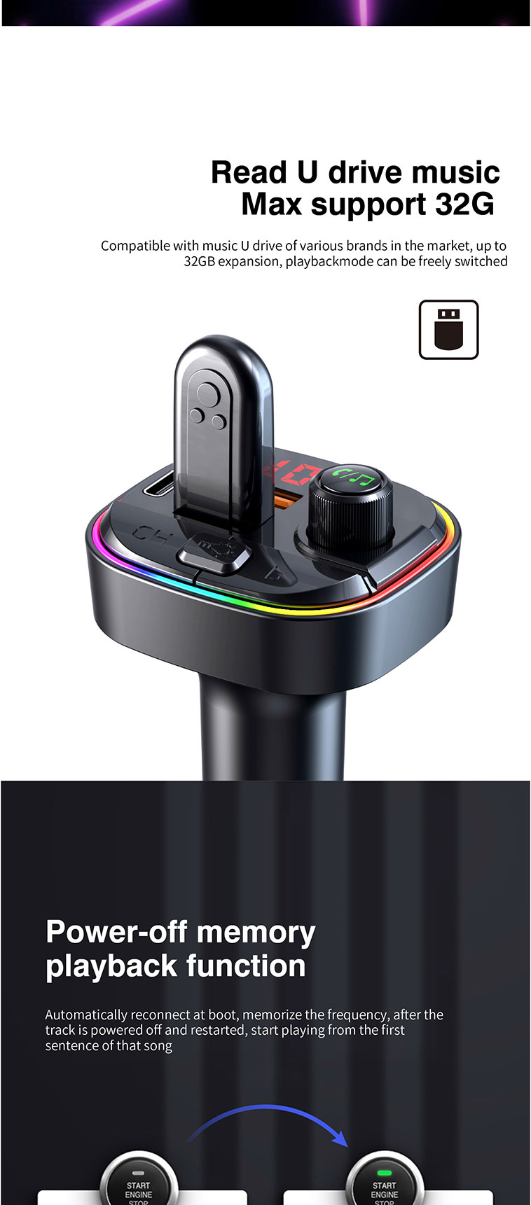 Bakeey-C13-bluetooth-V50-FM-Transmitter-18W-PD--QC30-USB-Car-Charger-7-Colors-RGB-Backlit-Light-LED--1917608-6