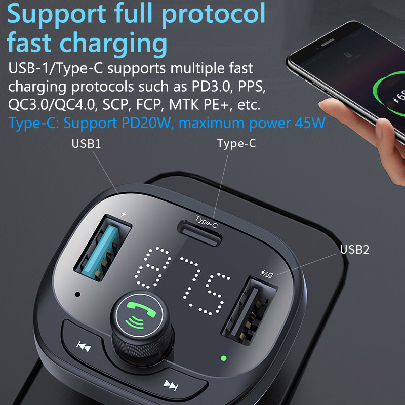 Qc30-Type-C-Pd-Fast-Charging-36W-2-Usb-Charger-Handsfree-Wireless-Fm-Modulator-Car-Charger-Mp3-Playe-1939321-5
