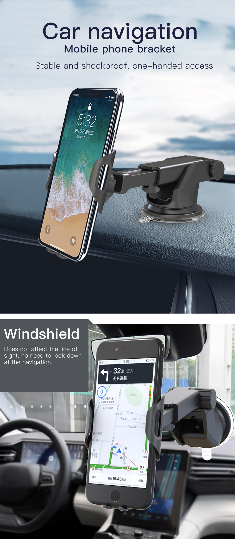 Bakeey-Gravity-Linkage-Automatic-Lock-Dashboard-Car-Mount-Car-Phone-Holder-For-35-60-inch-Smart-Phon-1552528-1