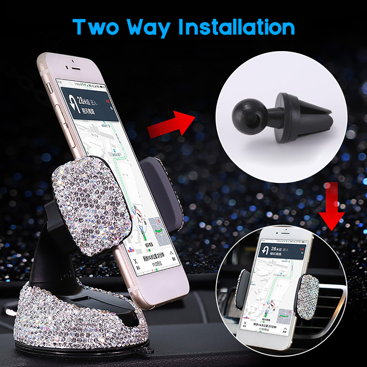 Bakeey-H16201-Car-Phone-Holder-360deg-Rotatable-Adjustable-Clamp-rhinestones-crystal--Holder-for-Air-1812265-2