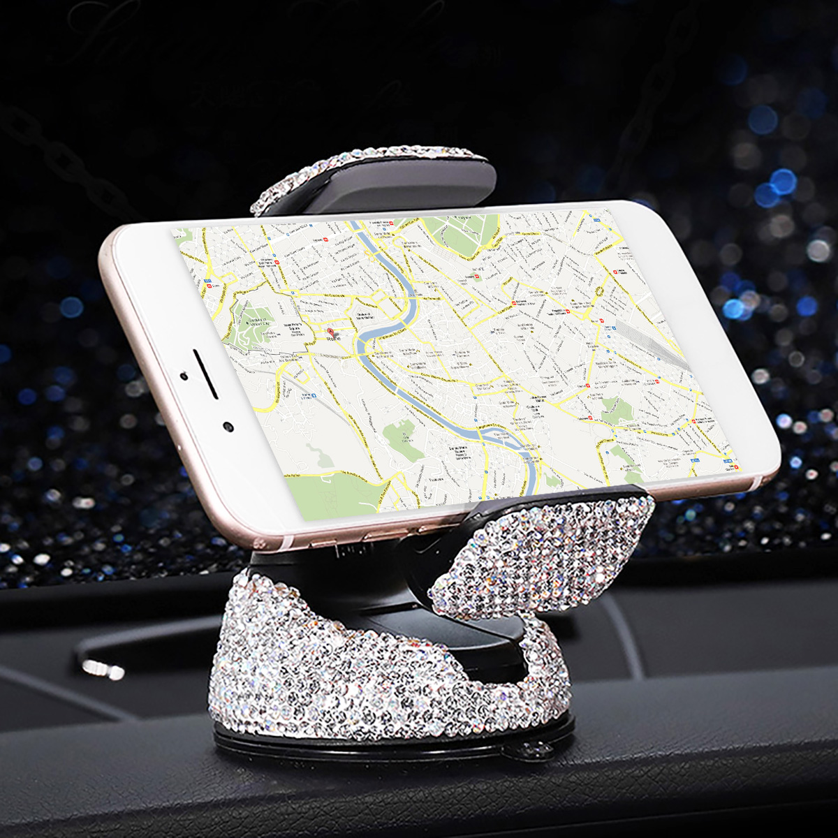 Bakeey-H16201-Car-Phone-Holder-360deg-Rotatable-Adjustable-Clamp-rhinestones-crystal--Holder-for-Air-1812265-7