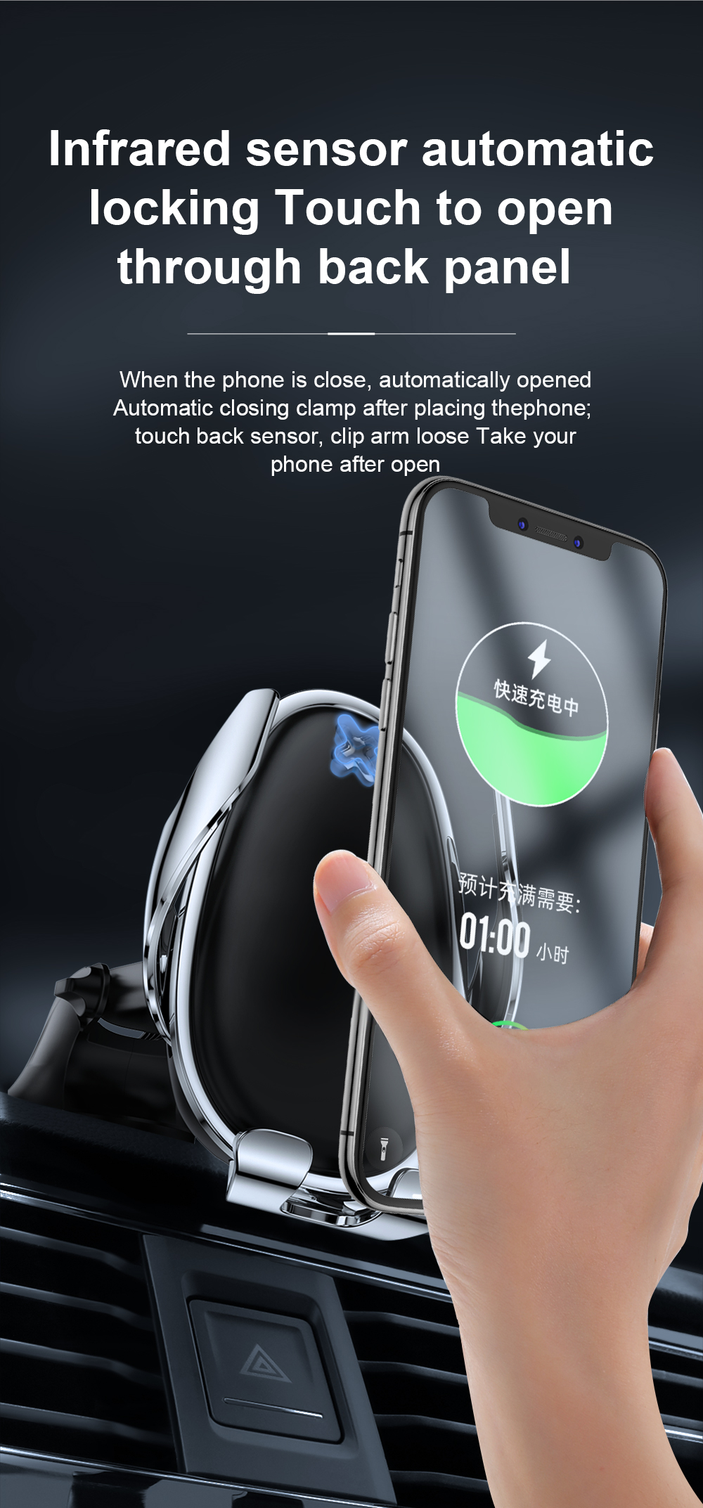 Joyroom-15W-Qi-Wireless-Charger-Infrared-Smart-Sensor-Air-Vent-Dashboard-Car-Phone-Holder-Car-Mount--1611189-3