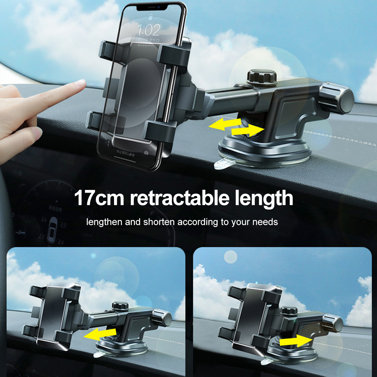 Universal-2-Gear-Fixed-Lock-17cm-Retractable-Arm-Car-Dashboard-Windshield-Mobile-Phone-Mount-Holder--1869563-3