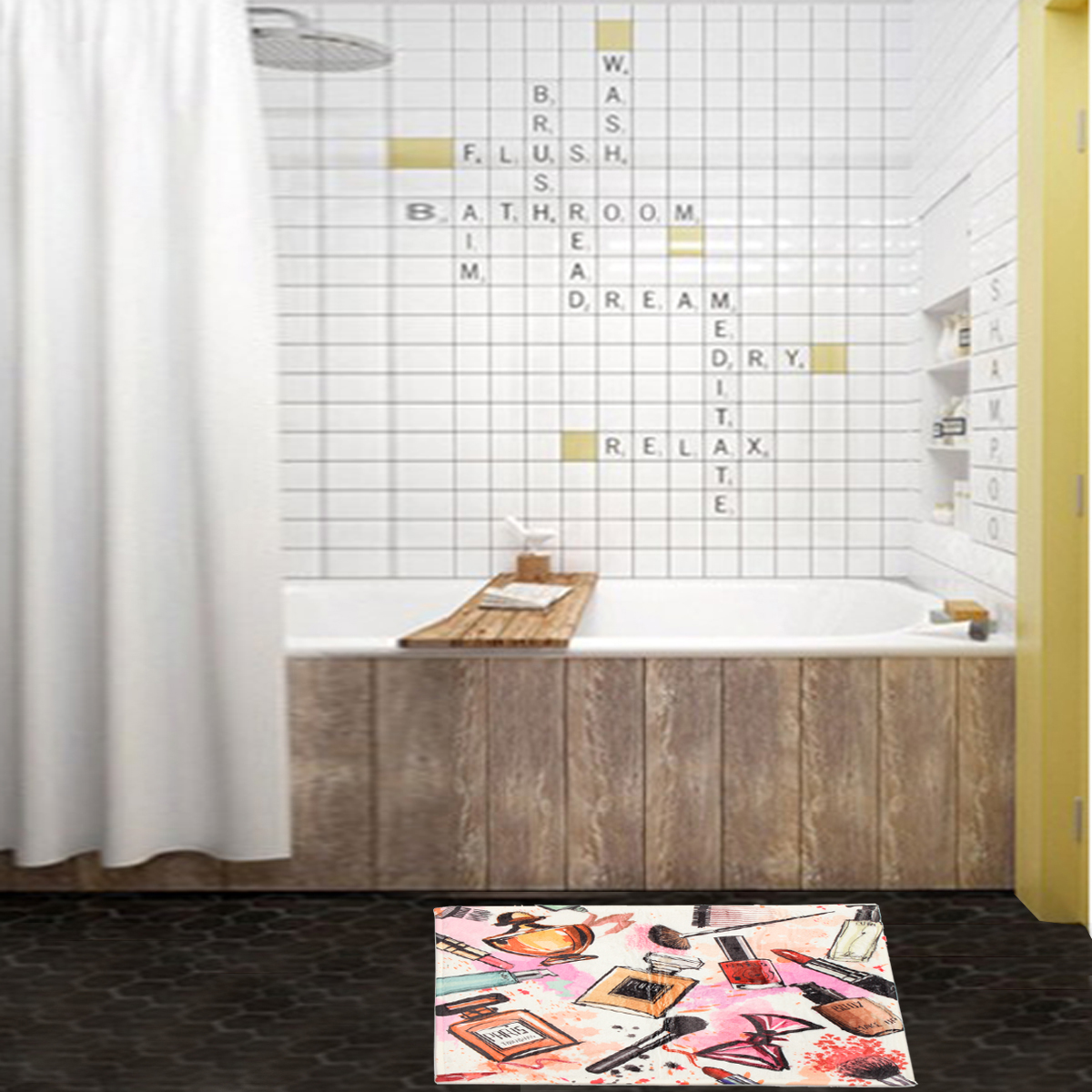 Fashion-Cosmetic-Waterproof-Bathroom-Shower-Curtain-Set-With-Hooks--Bath-Mat-Floor-Mat-1304337-5