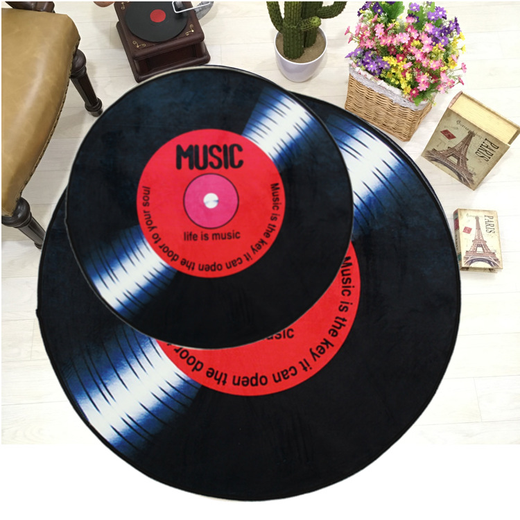 Non-Slip-Retro-Round-Record-Coaster-Printing-Soft-Floor-Mat-Carpet-Room-Area-Rug-1412671-3