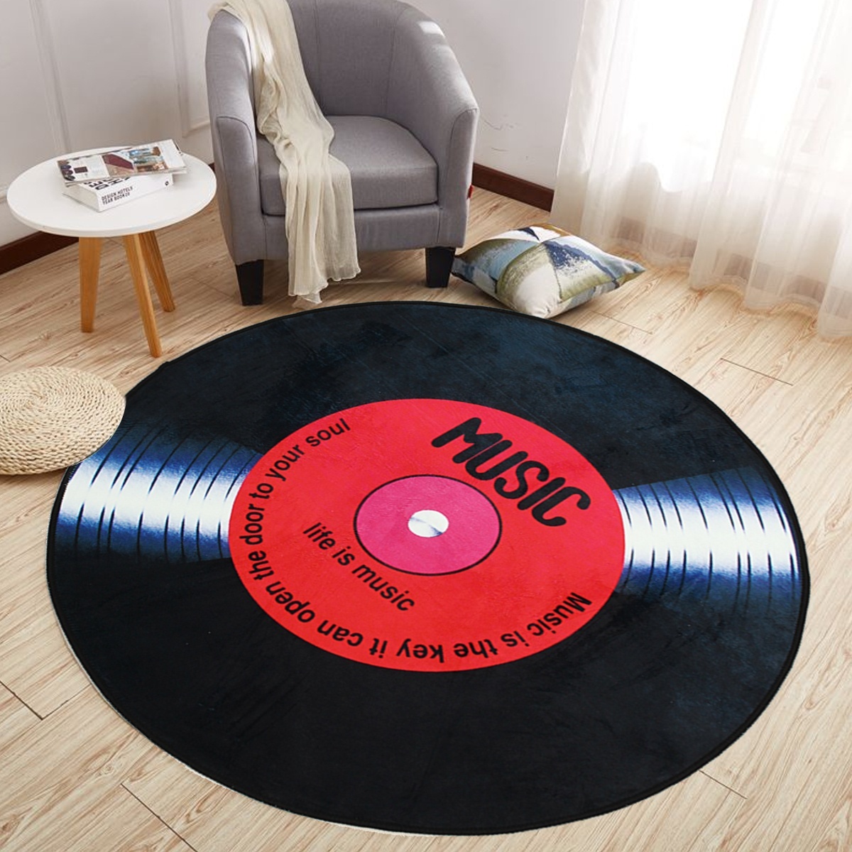 Non-Slip-Retro-Round-Record-Coaster-Printing-Soft-Floor-Mat-Carpet-Room-Area-Rug-1412671-5