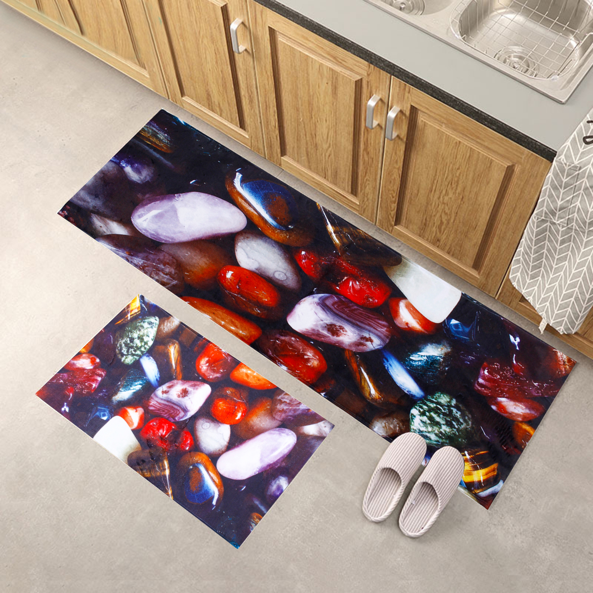Starfish-Color-Cobblestone-Print-Flannel-Mat-Set-Waterproof-Non-slip-Carpet-1549990-4