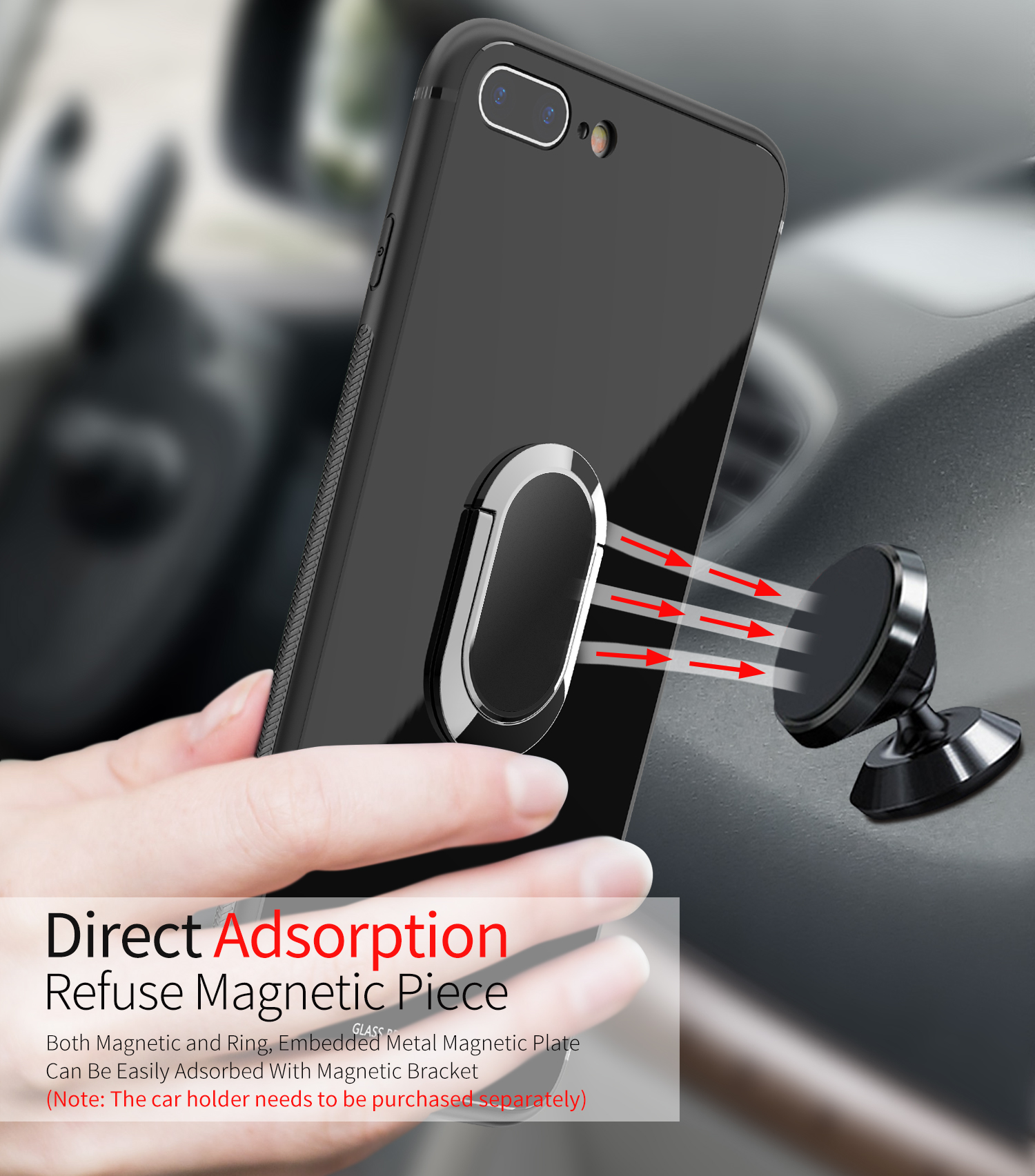 Bakeey-360deg-Rotation-Ring-Kickstand-Magnetic-Glass-Protective-Case-for-iPhone-77-Plus88-Plus-1320629-2