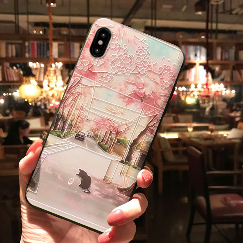Bakeey-3D-Flower-and-Cat-Landscape-Painted-Embossed-TPU-Soft-Protective-Case-Cover-for-iPhone-X-66s--1541062-2