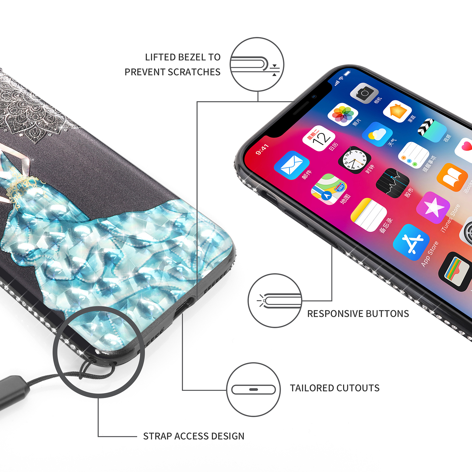 Bakeey-3D-Painting-Protective-Case-For-iPhone-X88-Plus77-Plus6s-Plus6-Plus6s6-Blue-Dress-Glitter-Bli-1305766-4