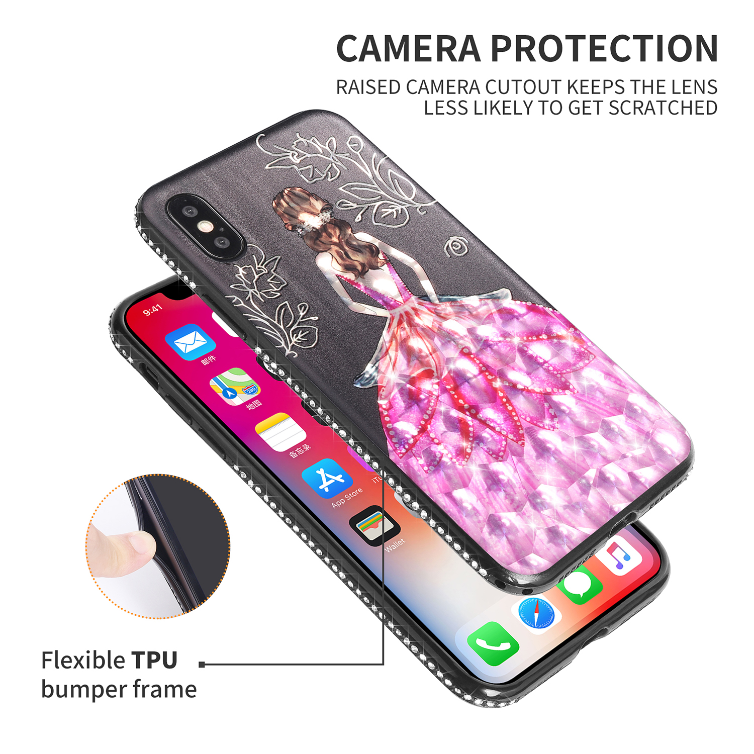 Bakeey-3D-Painting-Protective-Case-For-iPhone-X88-Plus77-Plus6s-Plus6-Plus6s6-Pink-Dress-Glitter-Bli-1305757-2