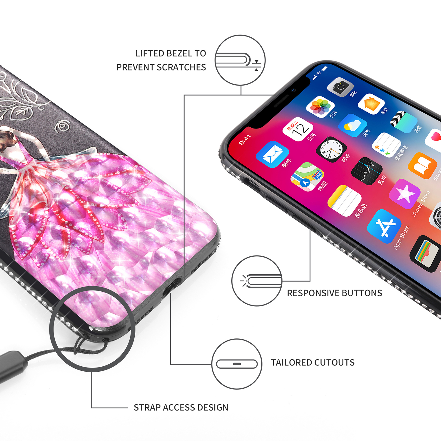 Bakeey-3D-Painting-Protective-Case-For-iPhone-X88-Plus77-Plus6s-Plus6-Plus6s6-Pink-Dress-Glitter-Bli-1305757-4