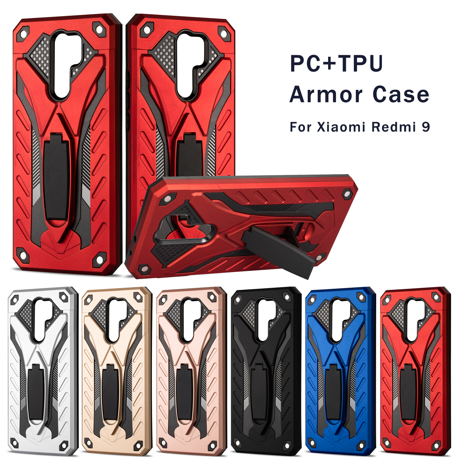 Bakeey-Armor-Shockproof-Anti-Fingerprint-with-Ring-Bracket-Stand-PC--TPU-Protective-Case-for-Xiaomi--1726464-1