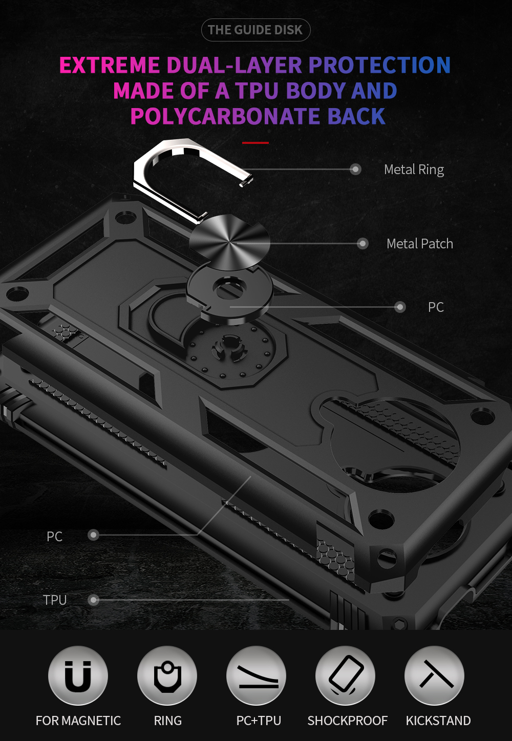 Bakeey-Armor-with-360deg-Degree-Rotatable-Magnetic-Ring-Holder-Shockproof-PC-Protective-Case-for-Poc-1721910-2
