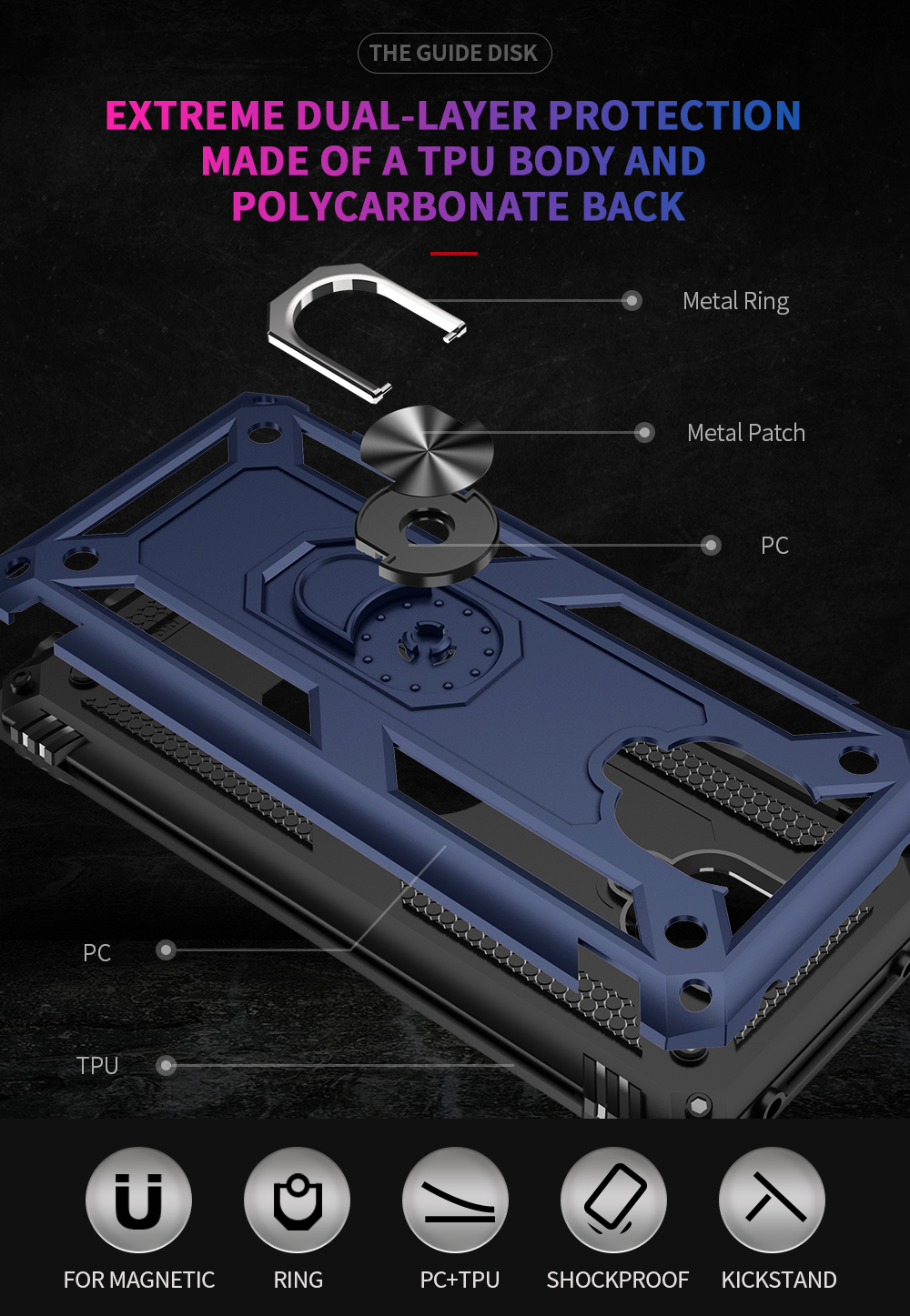 Bakeey-Armor-with-360deg-Degree-Rotatable-Magnetic-Ring-Holder-Shockproof-PC-Protective-Case-for-Xia-1721943-2