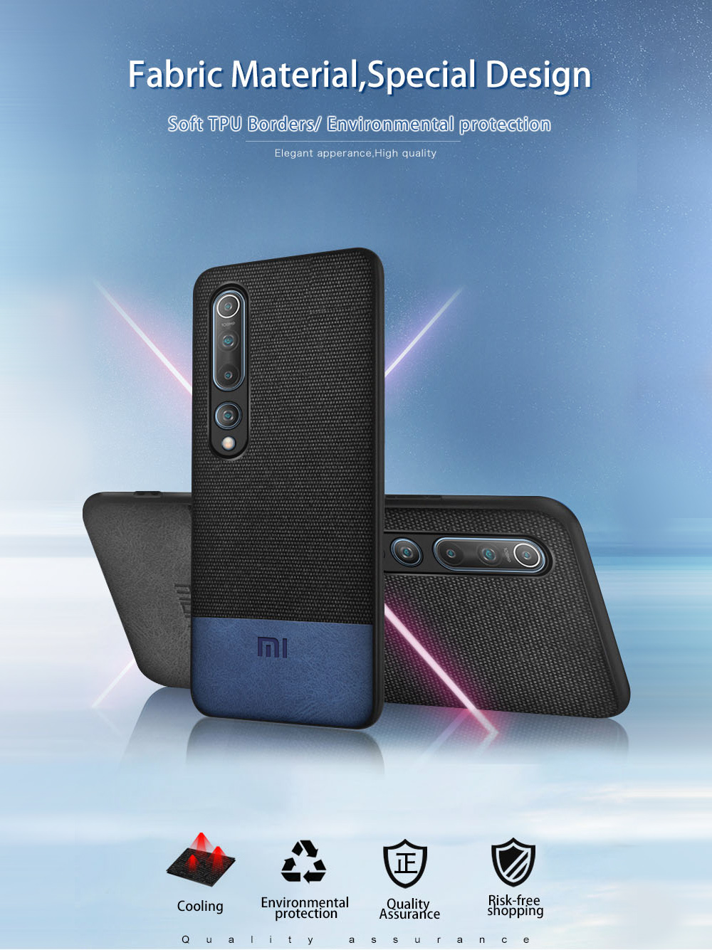 Bakeey-Luxury-Canvas-Fabric-Splice-Soft-Silicone-Edge-Shockproof-Protective-Case-for-Xiaomi-Mi-10--X-1675053-1