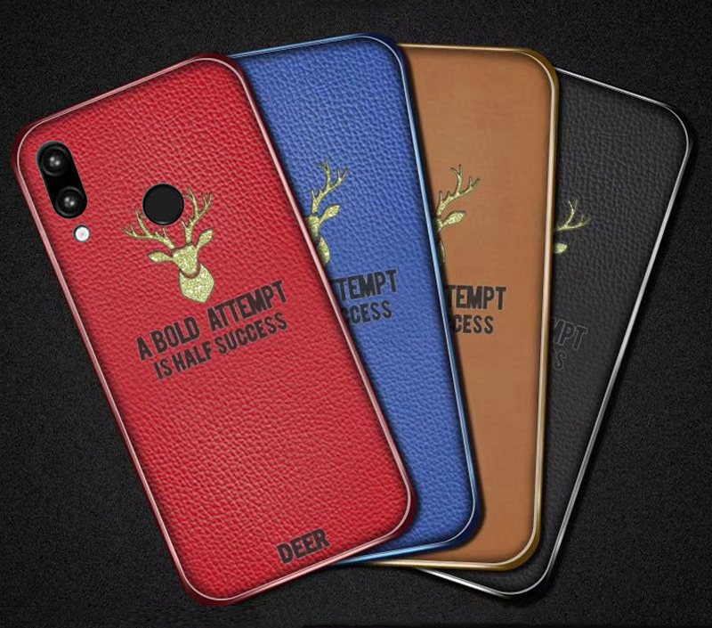 Bakeey-Plating-Border-Deer-Pattern-PU-Leather-Soft-Edge-Protective-Case-For-Xiaomi-Redmi-Note-7--Red-1459631-1